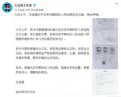 王宝强起诉离婚:北京朝阳法院已立案_中国小康
