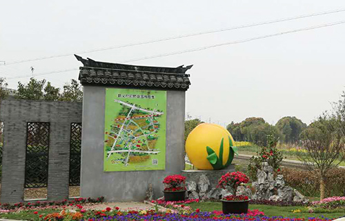 新义村的黄桃雕塑门头 枫泾镇供图