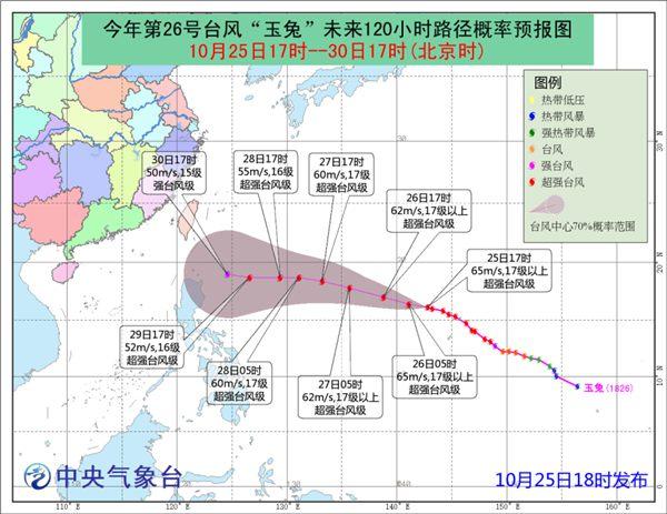 2018台风最新消息：超强台风“玉兔”29日前对我国无影响 台风“玉兔”实时发布系统最新路径图