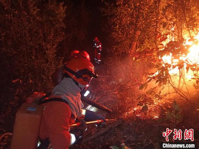 图为森林消防队员在昆明禄劝火场进行扑救。昆明市森林消防支队供图