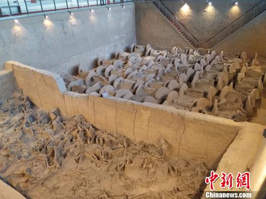 晋国博物馆内的车马坑是中国商周时期最大车马坑，比秦始皇陵的车马坑早600年。　刘小红 摄