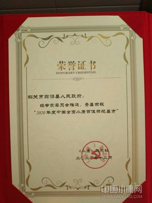 广东翁源县荣获“2020年度中国全面小康百佳示范县市”。